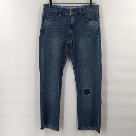 𝅺ANTHRO Holding Horses Patchwork Raw Hem Jeans 28 - Picture 1 of 8